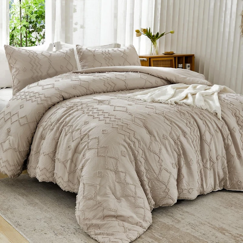 Andency Twin Comforter Khaki, 2 Pieces Tufted Geometric Bedding