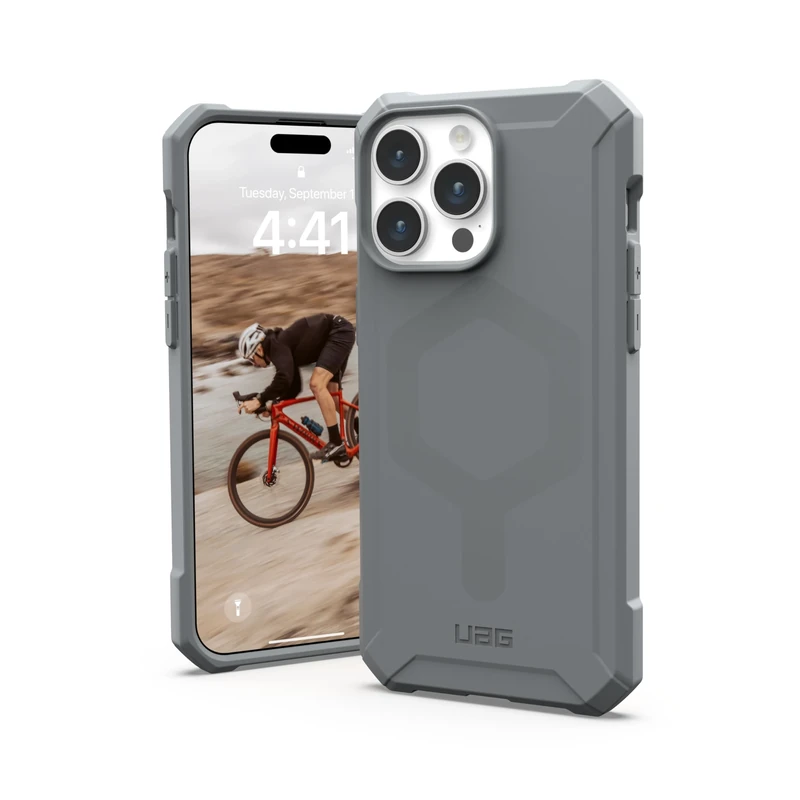 URBAN ARMOR GEAR UAG [Updated Ver] Compatible with iPhone 15 Pro Max Case 6.7" Essential Armor Silver Built-in Magnet Compatible with MagSafe Charging Rugged Military Grade Dropproof Protective Cover