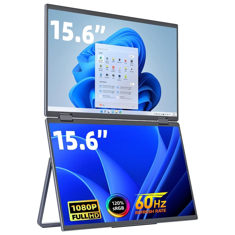 cocopar Laptop Screen Extender - Double 15.6 inch 1080P Dual Screen Monitor with Speaker HDMI USB-C Triple Monitor for Laptop MacBook Surface PC Xbox PS5 w/Kickstand, VESA Mountable