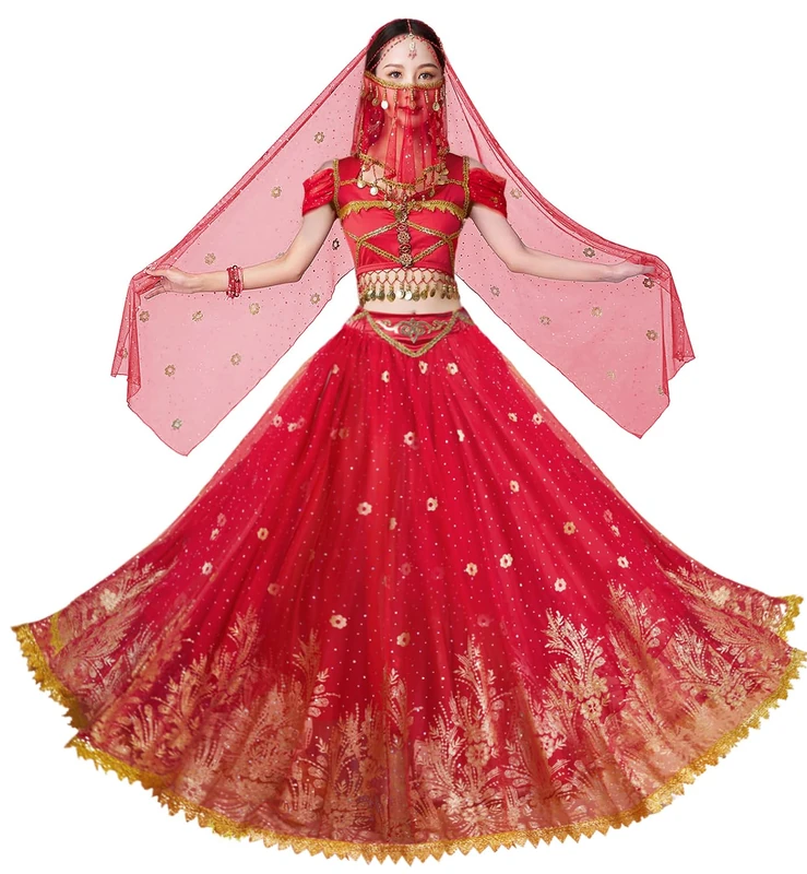 ELLYDOOR Princess Jasmine Costumes for Women Adult Aladdin Dress UP Halloween Cosplay Belly Dance Outfit Tag M, Wine Red