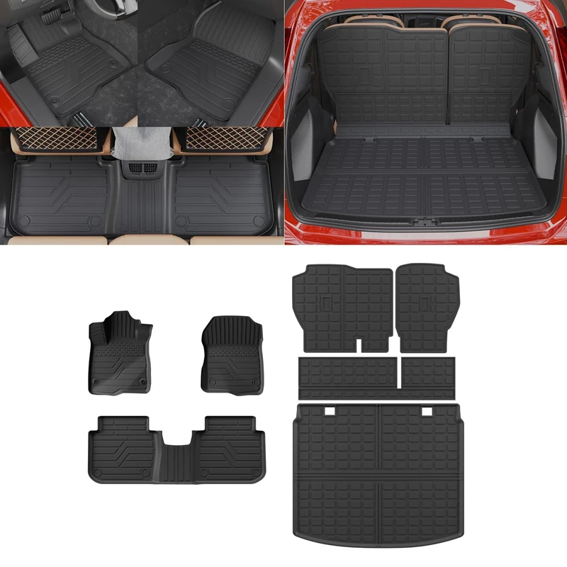 Thinzyou Floor Mats Compatible with 2023 2024 Honda CRV Trunk Mat Cargo Liner TPE All Weather Back Seat Cover Protector 2023 Hybrid CR-V Accessories (Upper Deck, Trunk Mat+Backrest Mats+Floor Mats)