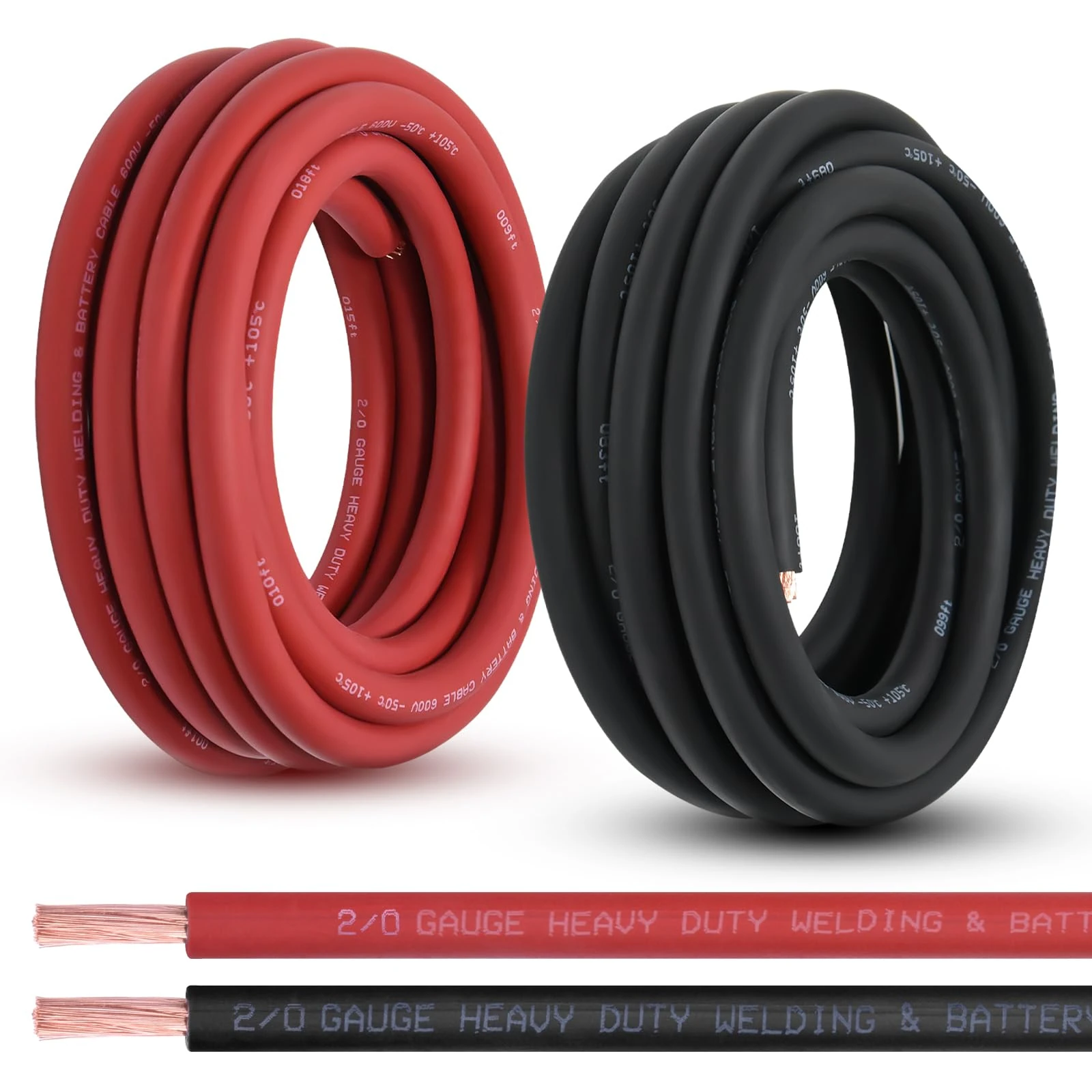 Shirbly 2/0 Gauge Battery Cable, 20FT Red + 20FT Black 2/0 AWG Pure Copper Wire Welding Cable, for Automotive, Battery, Solar and Generator, Standard USA OFC Wire