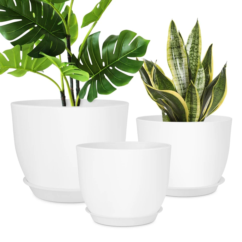 YNNICO Plant Pots 12 10 9 Inch Set of 3, Flower Pots with Multi Mesh Drainage Holes, Large Planters for Indoor Outdoor Garden Plants and Flowers (White)