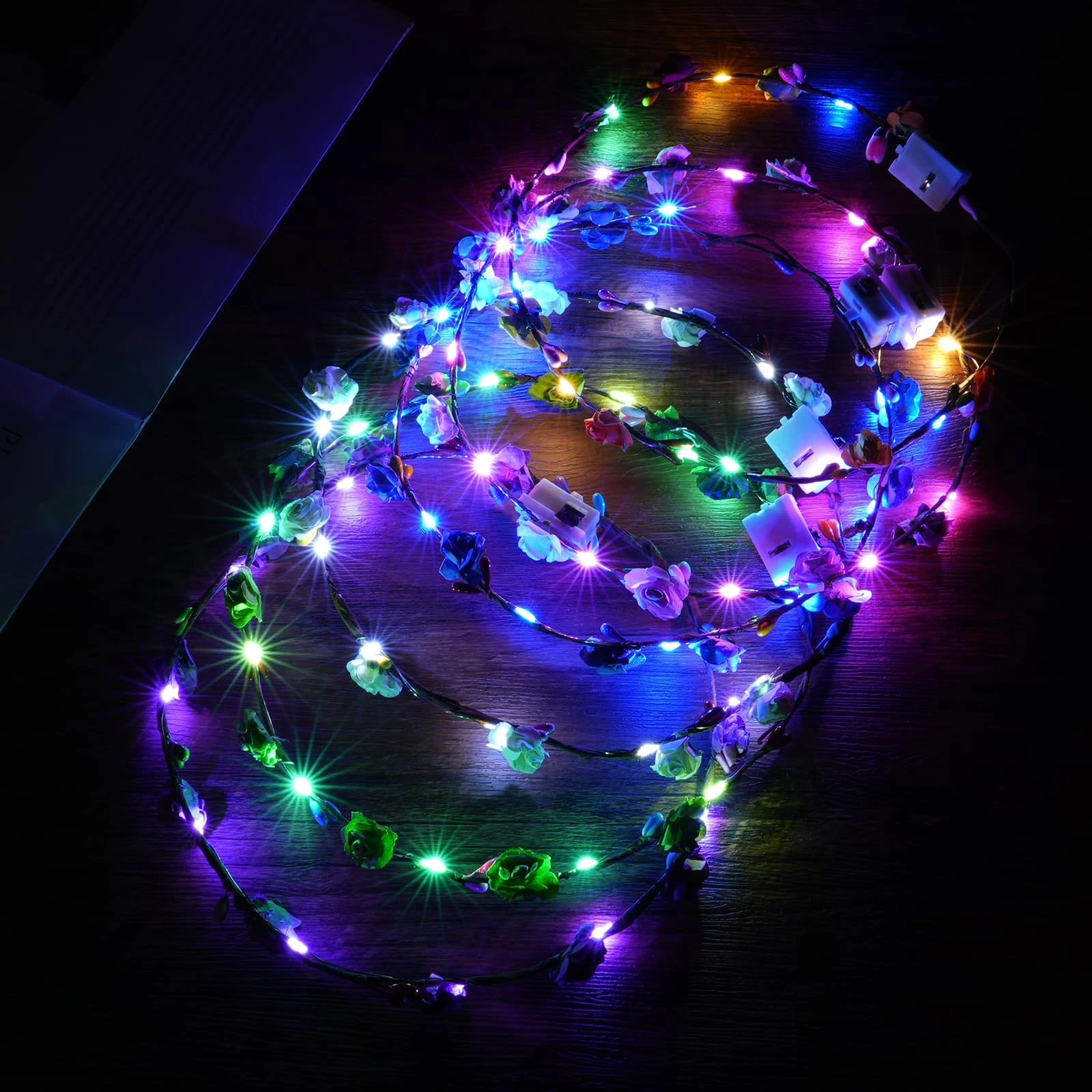 URAQT LED Flower Headband - 6PCS Crown Garland, Light Up LED Flower Crown Headdress for Women & Girls - Wedding, Halloween, Christmas & Party Decor