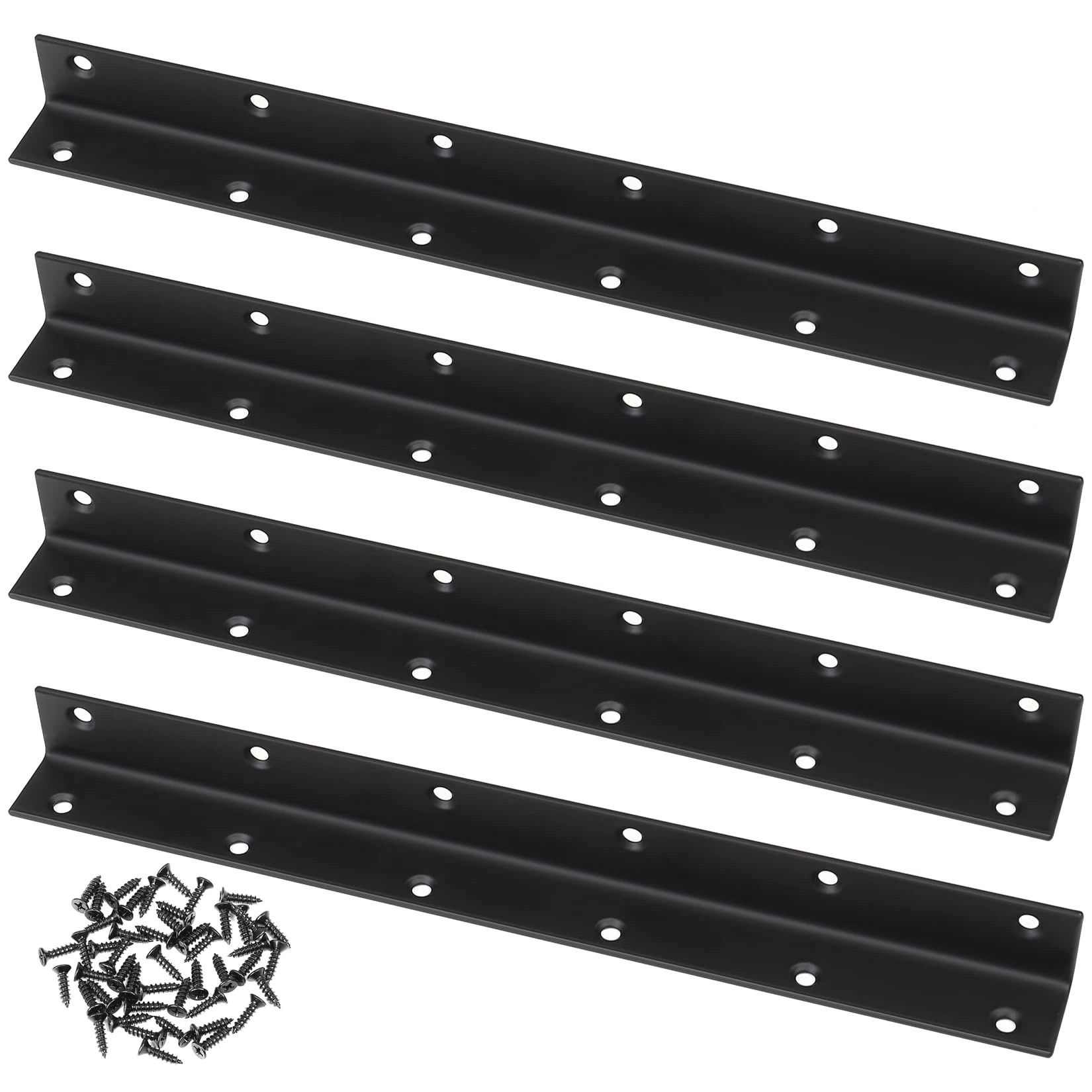 4 Pcs Angle Brackets for Wood, Corner Brackets for Raised Garden Bed, Black Metal L Brackets for Gardens, Fixing Repairing Jointing Furniture Shelves Cabinets, 275x25x25mm, Screws Included