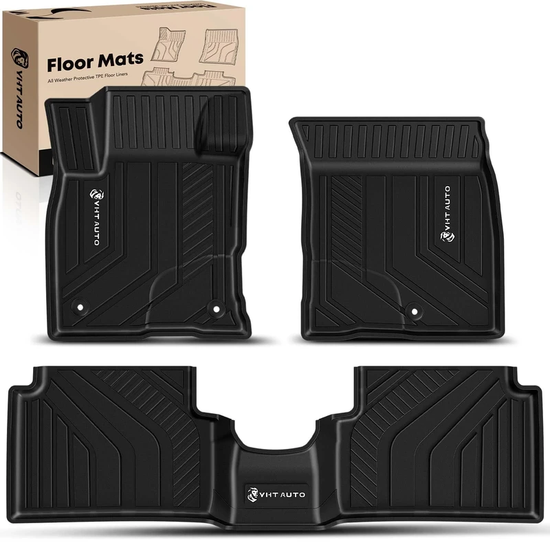 YHTAUTO Floor Mats Compatible with Ford Maverick 2022-2024 (Not fit Hybrid)- 1st & 2nd Row, All Weather Custom Fit TPE Car Floor Liners, Black, Set of 3