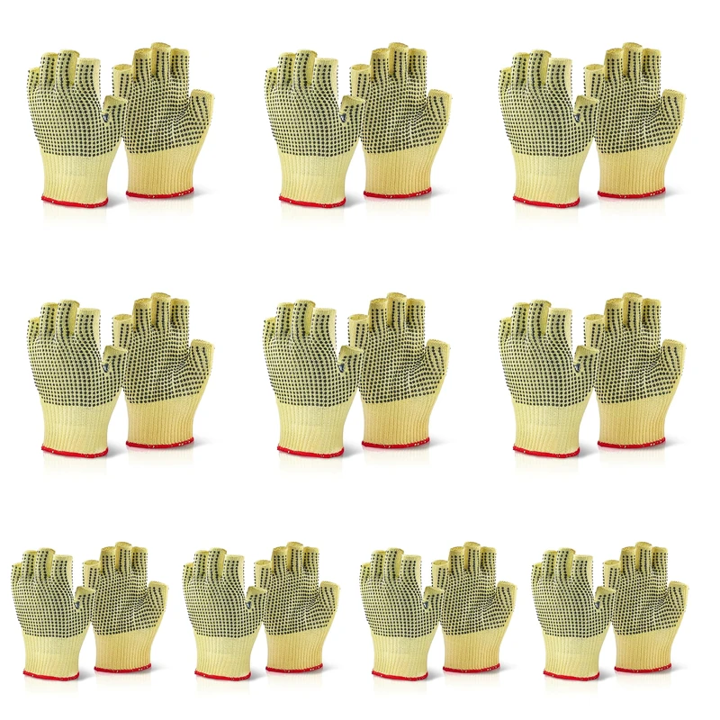 BeeSwift Reinforced Latex Fingerless Dotted Grip Gloves PPE Work Safety Level X: Cut Resistance Occupational Health & Safety – Size 9 – Pack of 10 Gloves, Yellow - Image 1