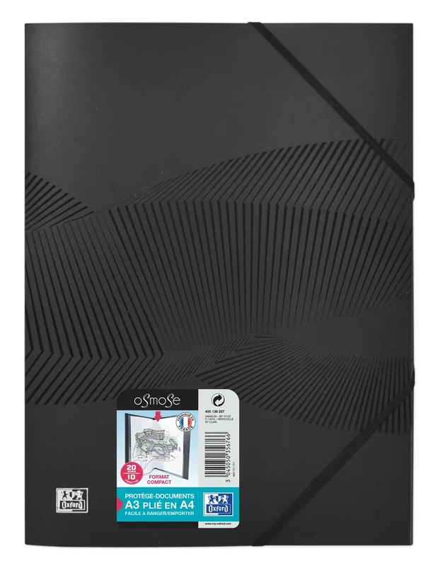 OXFORD Pack of 10 Osmosis Document Sleeves A3 Folded to A4 20 Pockets / 10 Pockets Polypropylene Cover Black