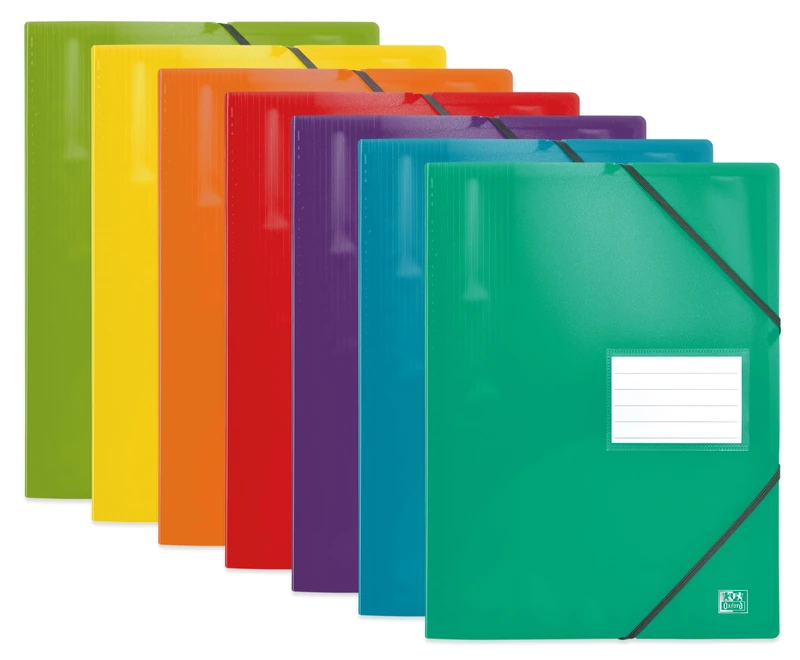 OXFORD Pack of 15 Document Sleeves with Elastic Elastic School Life A4 160 Sides / 80 Pockets Polypropylene Cover Assorted Colours