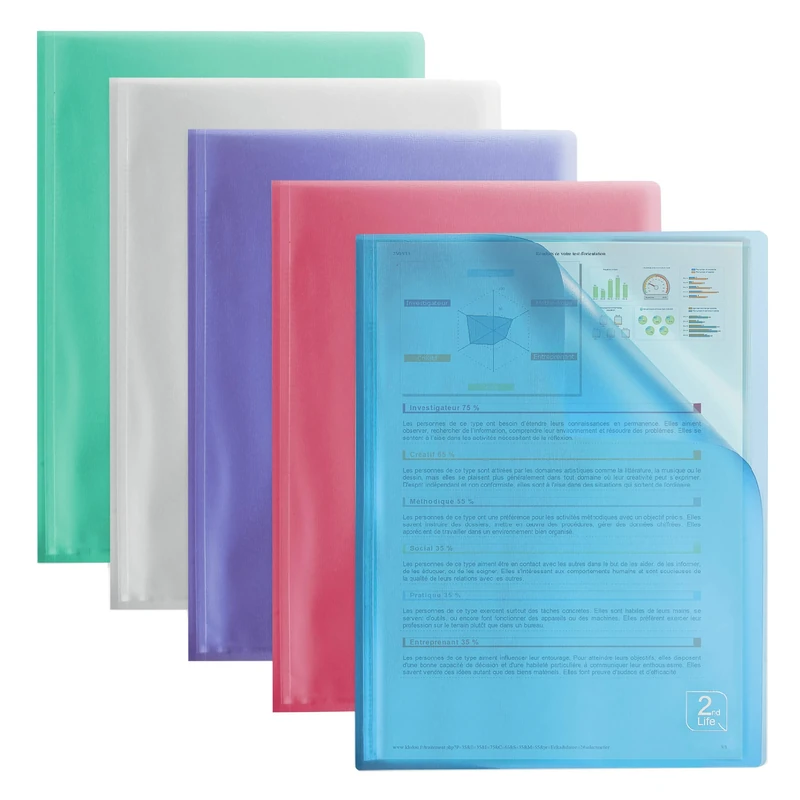 OXFORD Pack of 10 2nd Life Document Sleeves A4 120 Pages / 60 Pockets Polypropylene Cover Assorted Colours