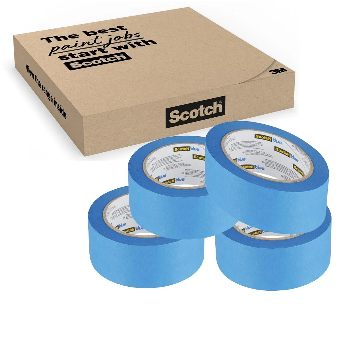 ScotchBlue Multi-Surface Premium Masking Tape, 36 mm x 41 m, 4 Rolls/Case - Scotch Adhesive Blue Painters Tape, For Painting and Decorating, Indoor & Outdoor, Sticks Well, 70% PEFC