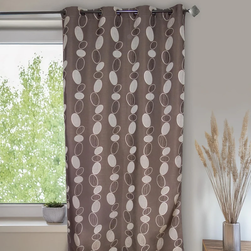 Homemaison - Jacquard Curtain with Pebble Pattern - Polyester - 8 Metal Eyelets Diameter 4 cm - Living Room Bedroom Office - 135 x 260 cm - Chocolate Brown - Image 1
