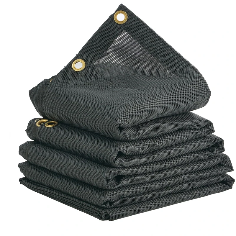 VEVOR Dump Truck Mesh Tarp, 8 x 18 ft, PVC Coated Black Heavy Duty Cover with 5.5" 18oz Double Pocket, Brass Grommets, Reinforced Double Needle Stitch Webbing Fits Manual or Electric Dump Truck System