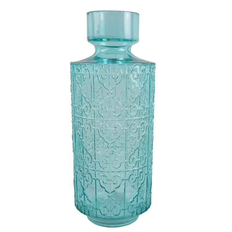 Leaf Designer Glass Vases,Turquoise Patterned,40cm