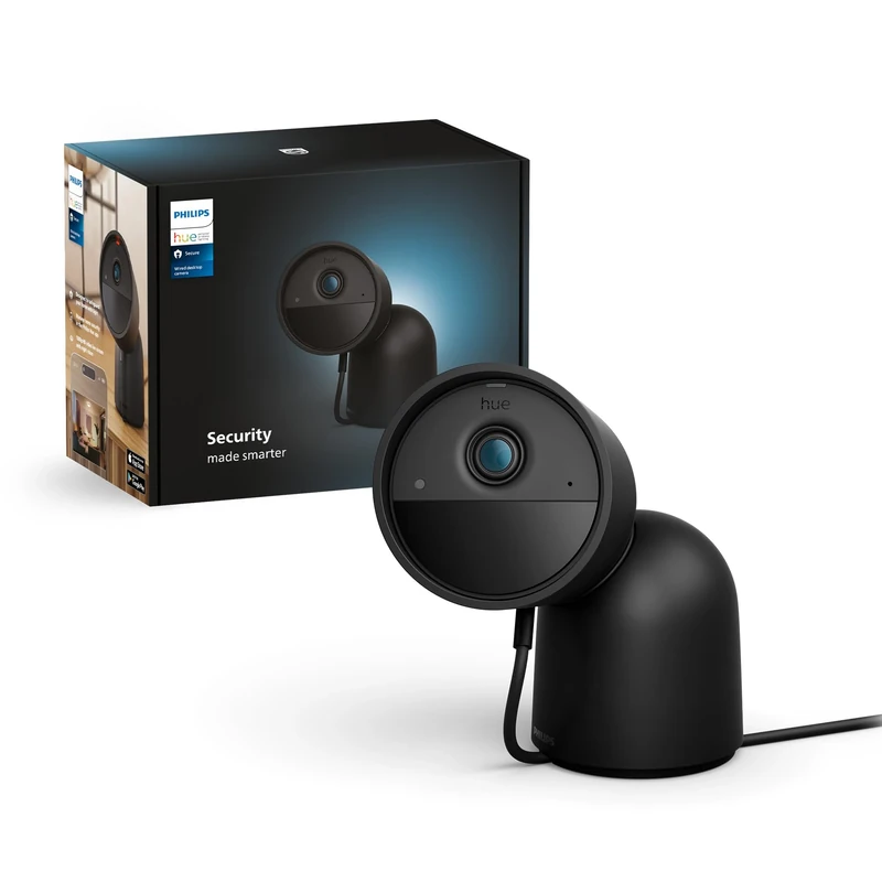 Philips Hue Secure Wired Smart Home Surveillance Camera with Stand, Full HD Video, for Indoor or Outdoor, Smart Home Security and Light Control via App, Black
