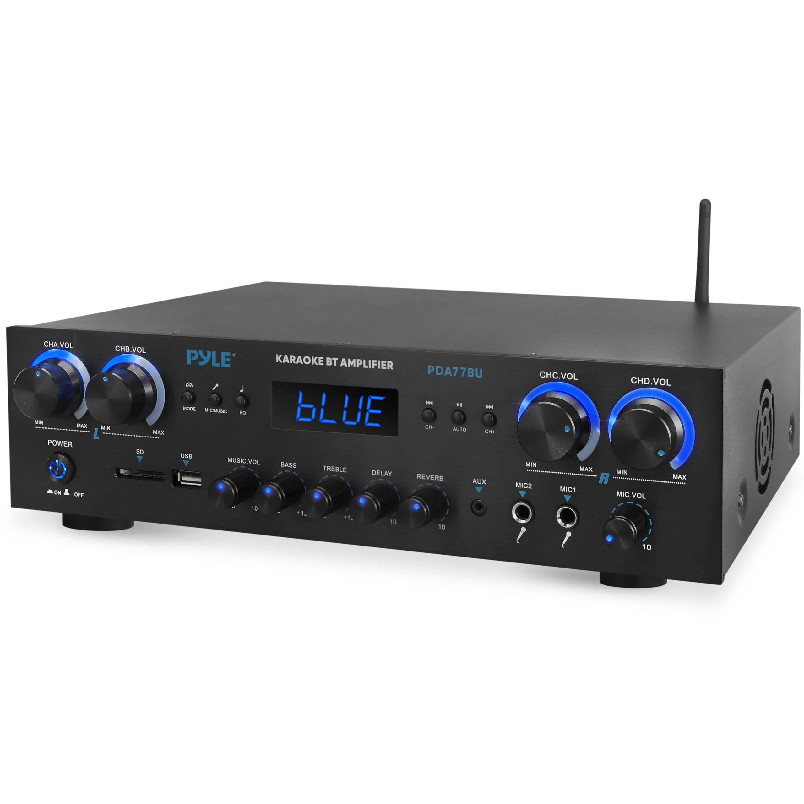 Pyle 800 Watt Home Theater Amplifier Stereo Receiver with Bluetooth Wireless Streaming, Independent Mic Echo & Volume Control, MP3/USB/SD/AUX/FM Radio