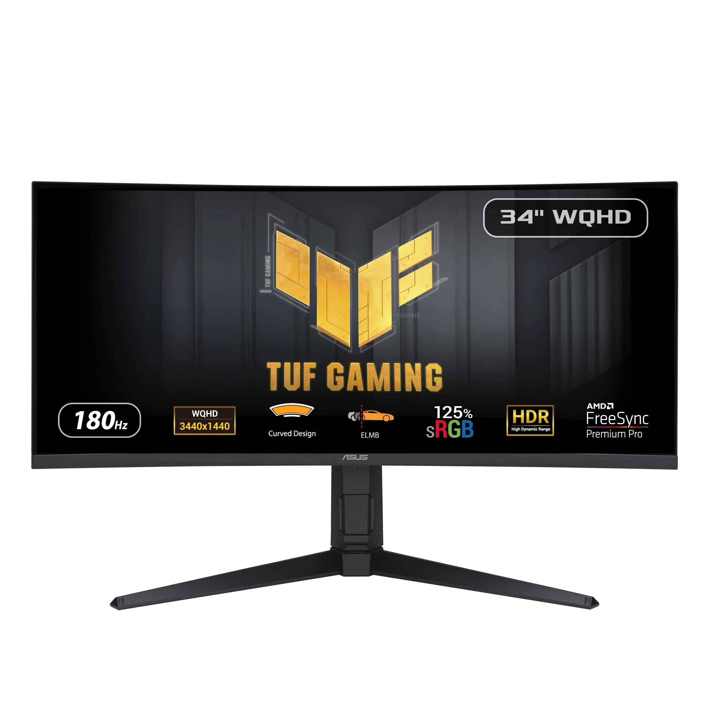 Asus TUF Gaming VG34VQL3A Curved Monitor – 34 inch WQHD (3440 x 1440), 180Hz, 1500R, Curved design, Extreme Low Motion Blur, Freesync Premium Pro, 1ms (GTG), 125% sRGB, DisplayHDR 400