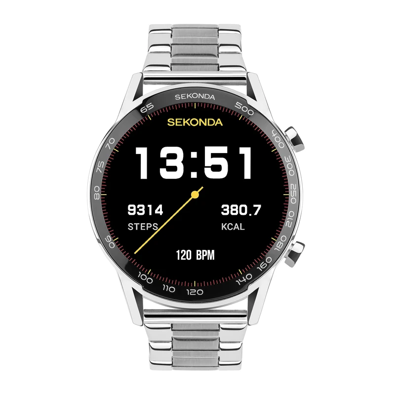 Sekonda Active Plus Mens Smartwatch, Silver Case, Steel Bracelet, LCD