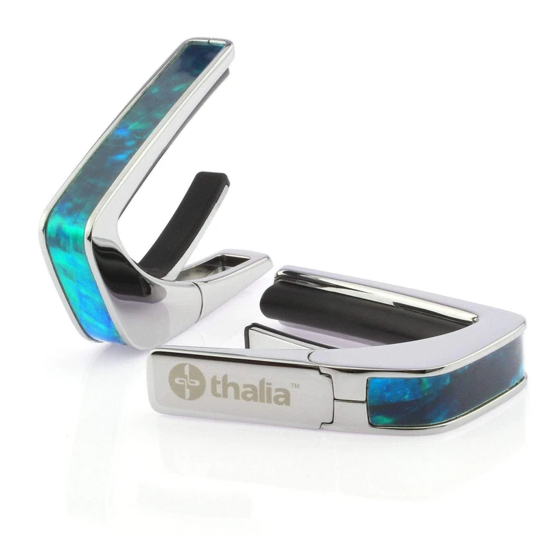 THALIA CHROME FINISH CAPO WITH TEAL ANGEL WING INLAY