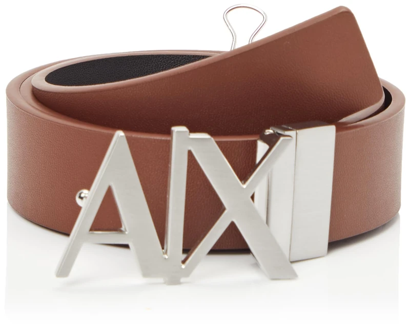 Armani Exchange Men's Essenial Double Face Metal Logo Plaque Belt, multi-coloured, 28