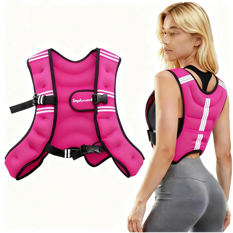 Stepfowarder Weighted Vest, 3kg/5kg, Workout Vest with Reflective Strips and Adjustable Strap, Fitness Vest for Bodybuilding Running Cardio Fitness (3kg - Rose Red)