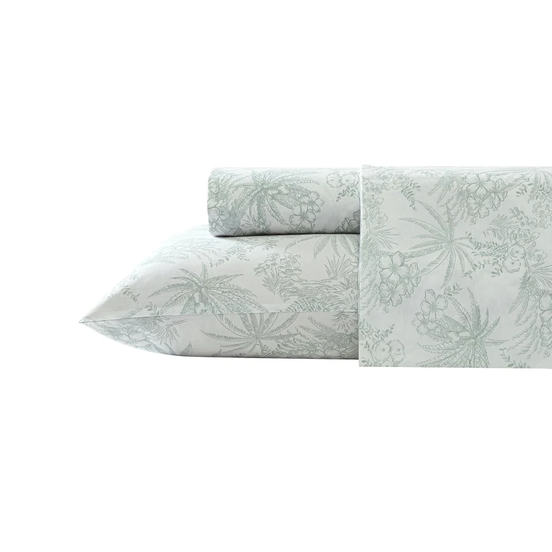 Tommy Bahama - King Sheets, Cotton Percale Bedding Set, Crisp & Cool, Stylish Home Decor (Pen and Ink Palm Green, King)