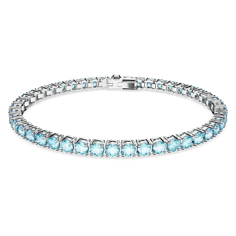 Swarovski Matrix Tennis bracelet, Round cut, Blue, Rhodium plated
