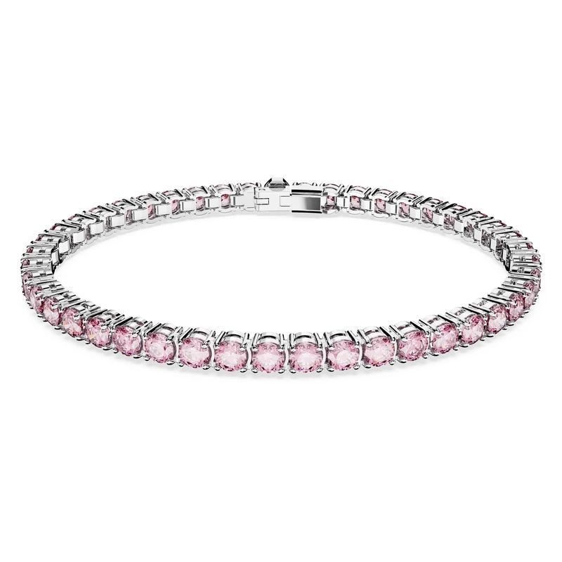 Swarovski Matrix Tennis bracelet, Round cut, Pink, Rhodium plated