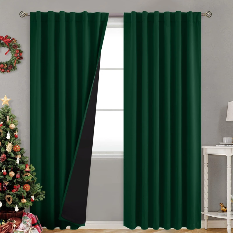 BGment 100% Thermal Insulated Blackout Curtains 90 Inches Long with Liner, Rod Pocket and Back Tab Double Layer Noise Reduce Room Darkening Curtains for Bedroom (52 x 90 Inch, 2 Panels, Emerald)