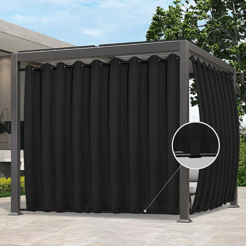 Easy-Going Outdoor Curtains Waterproof, Windproof, Weatherproof for Patio, Cabana, Porch, Pergola and Gazebo, Grommet Top & Bottom Tabs, 1 Panel, 150" x 108"