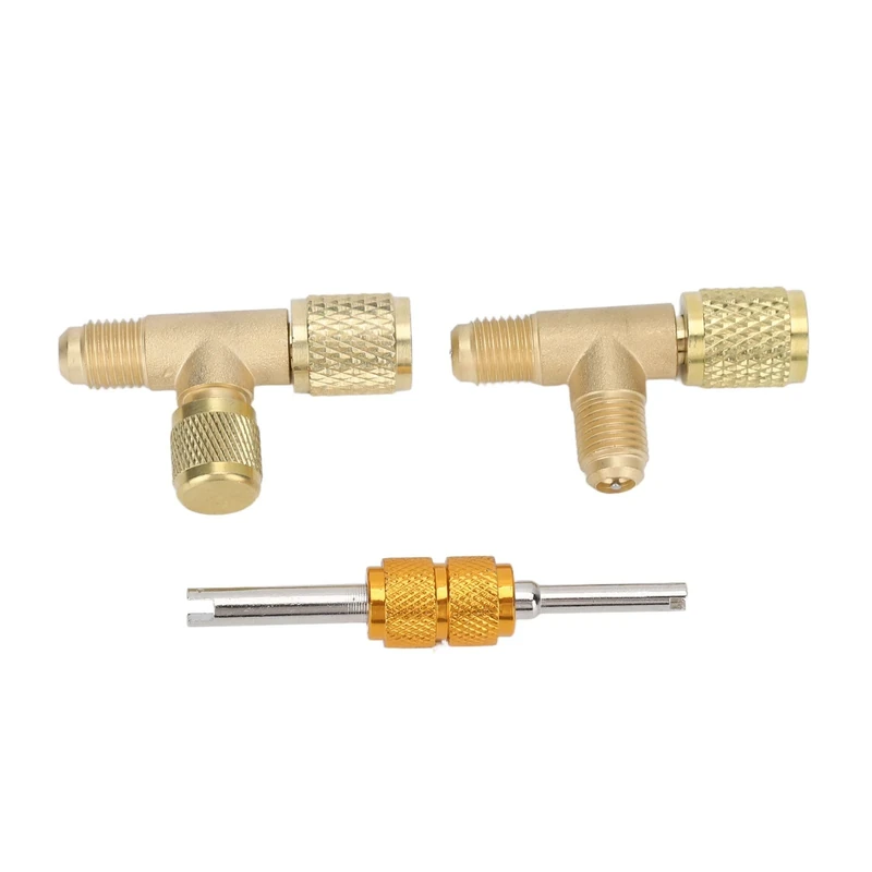 Headerbs Garden Hose Valves Core Adapter, 0.25in Valves Core Brass Tee Adapter Quick Coupler Access Tee Fittings for Vacuum Gauge R22 R12 R134 Refrigerant