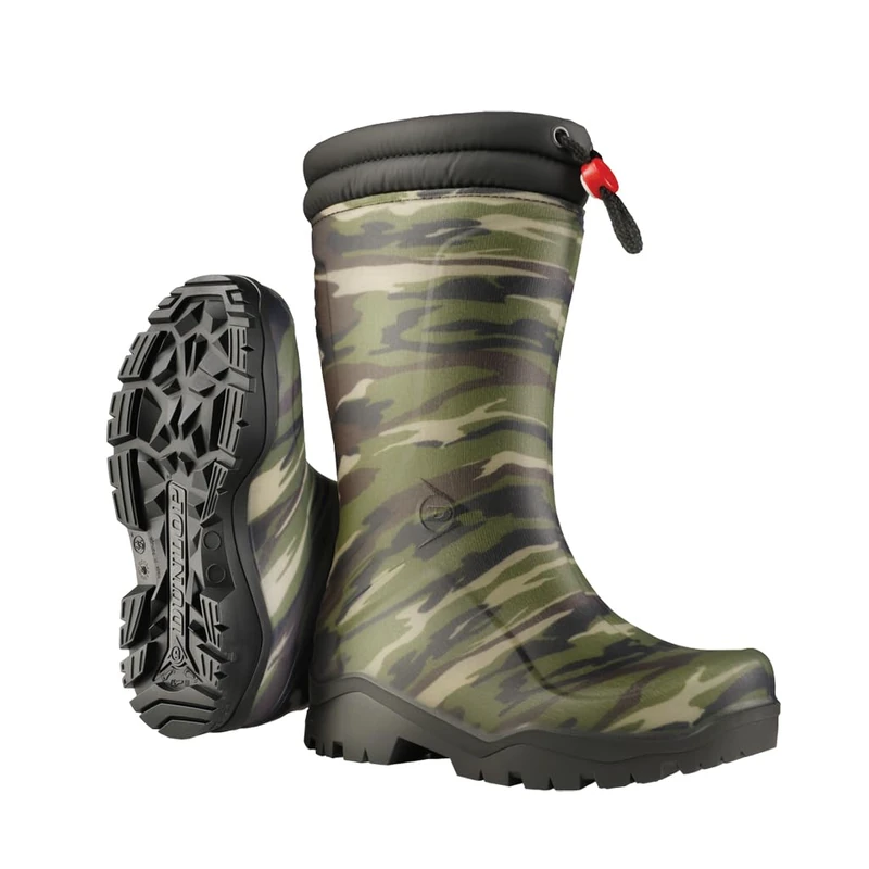 DUNLOP Kids Blizzard - Unisex Winter Safety Insulated Fashion Thermal Boot, Camouflage, Waterproof and Chemical Resistant PVC Wellie with Fur Lining and Traction Outsole for Outdoor Fun - EU26, UK8