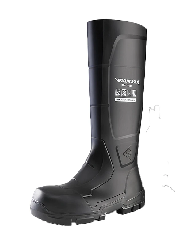 DUNLOP JobGUARD - Unisex Heavy Duty Waterproof Industrial Work Boots, Black, Chemical and Slip Resistant PVC Wellies with Steel Toecap and Midsole for Outdoor and Construction - EU42, UK8