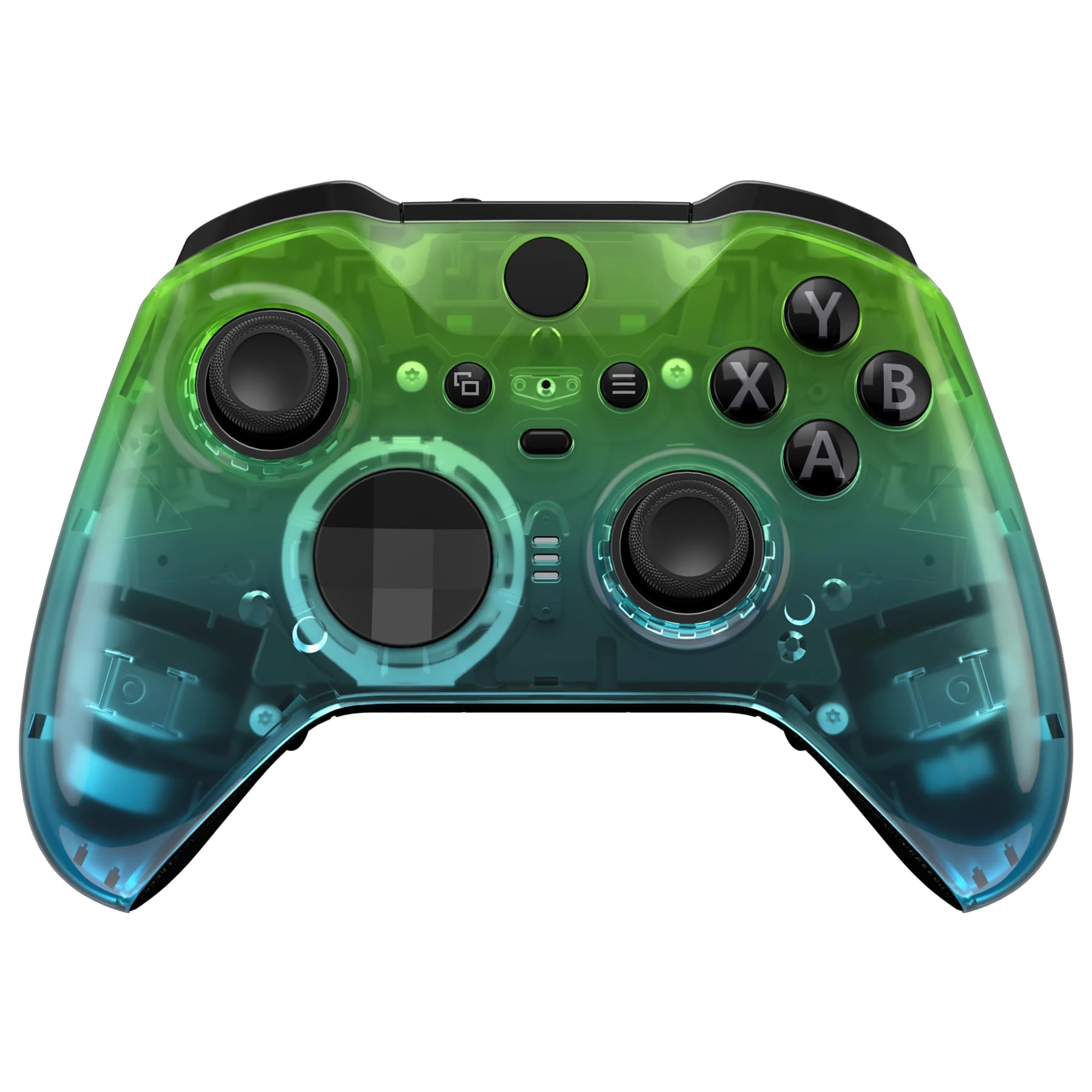 eXtremeRate Gradient Translucent Green Blue Front Housing Shell Case Replacement Kit for Xbox One Elite Series 2, Xbox Elite 2 Core Controller Model 1797 - Thumbstick Accent Rings Included
