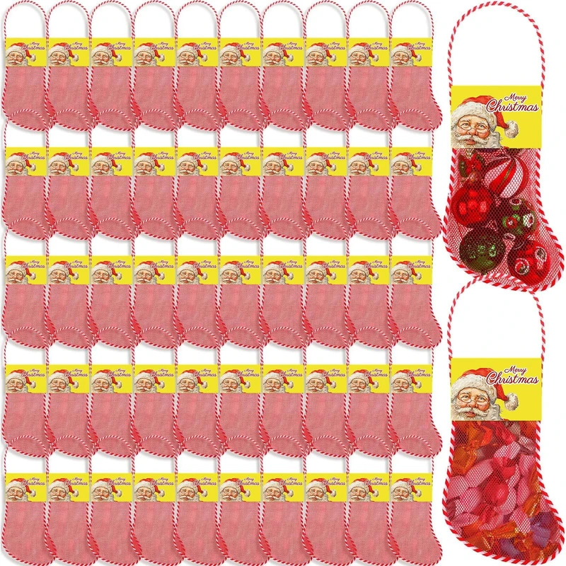 Leyndo 100 Pcs Long Mesh Christmas Stockings Bulk with 50 Pcs 18 Inches Christmas Stockings 50 Pcs Retro Santa Header Card Candy Cane Xmas Stockings for Event Gift Stuffing Family Holiday Xmas Party - Image 1