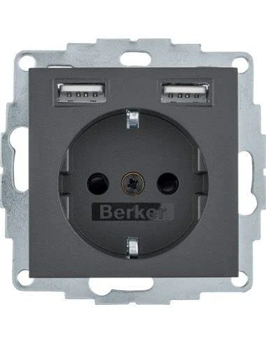 HAGER (KNX+DOM) 48031606 Toma SCHUKO/USB, S.x/B.x, Antracita Power Type, Multicolor - Image 1