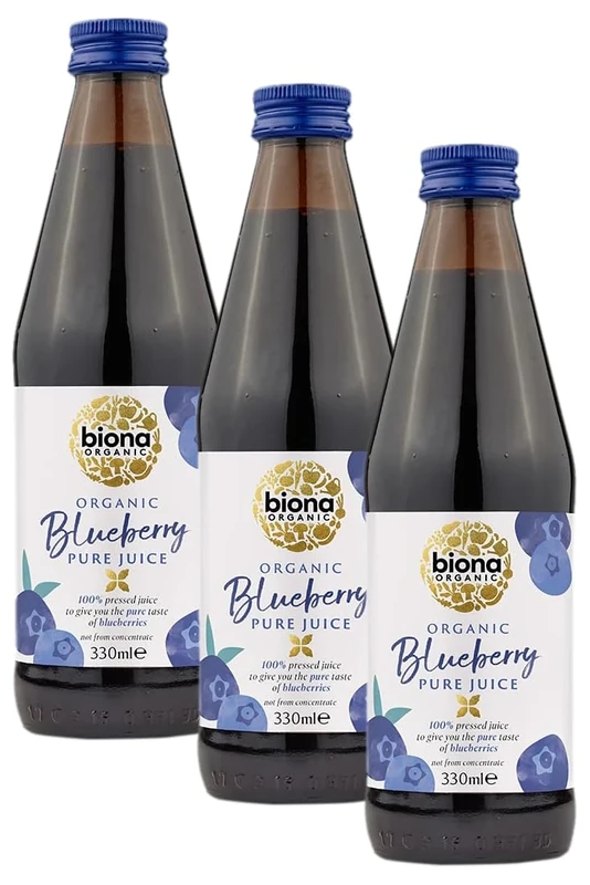 Biona Organic Blueberry Juice, 330ml - 100% Pressed Pure Juice from Organic Farms - Not from Concentrate - No Preservatives or Additives - Suitable for Vegans (Pack of 3)