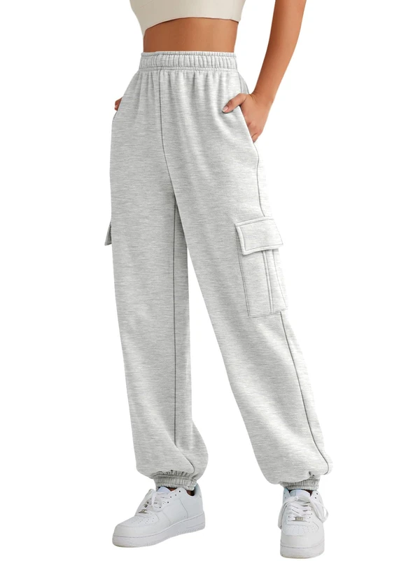 AUTOMET Womens Cargo Sweatpants Oversized Fleece Joggers Fall Fashion Outfits Y2k Clothes 2023 with Pockets, Grey, Large