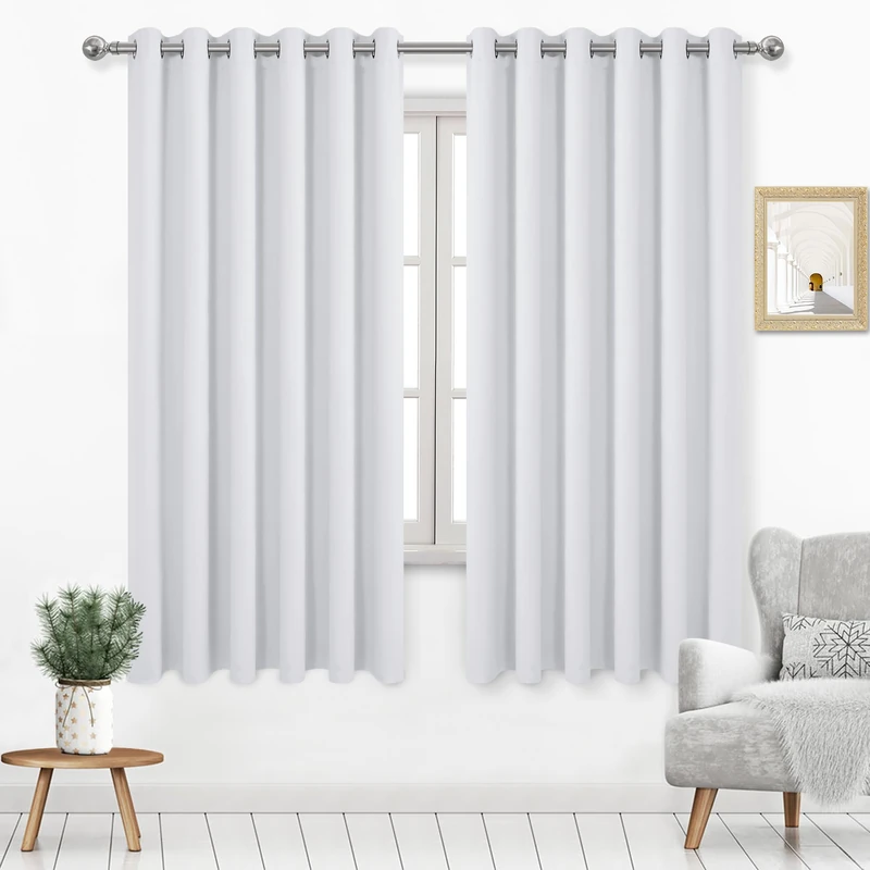 DWCN Blackout Curtains 63 Inch Length, Room Drakening Curtains for Bedroom, Solid Living Room Curtains Extra Wide Curtains, Greyish White, W70 x L63 Inch, 2 Panels
