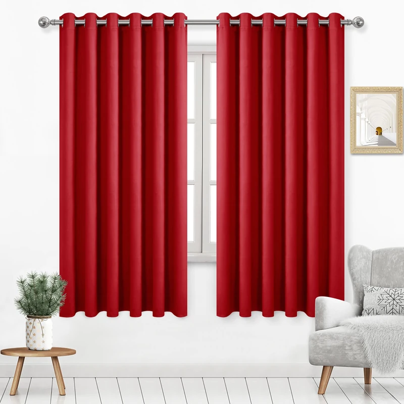 DWCN Red Christmas Curtains 63 Inches Long, Blackout for Bedroom, Solid Grommet Living Room Extra Wide - Red, W70 x L63 Inch, Set of 2