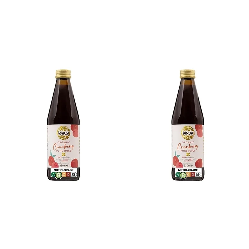 Biona Organic Cranberry Juice 330 ml - Pure, Pressed Fruit Juice - Freshly Harvested by Organic Farmers - Free from Preservatives, Sugar & Sweetener - Not from Concentrate (Pack of 2)