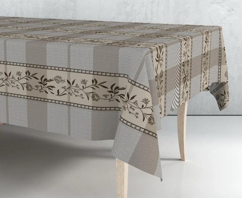 Exma Oilcloth Tablecloth Printed by the Metre – Checked Antique Brown Border 43117-1