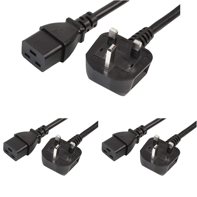 Pro Elec PEL01180 UK Plug to IEC C19 Power Lead, 16A, 5 m, Black (Pack of 3)