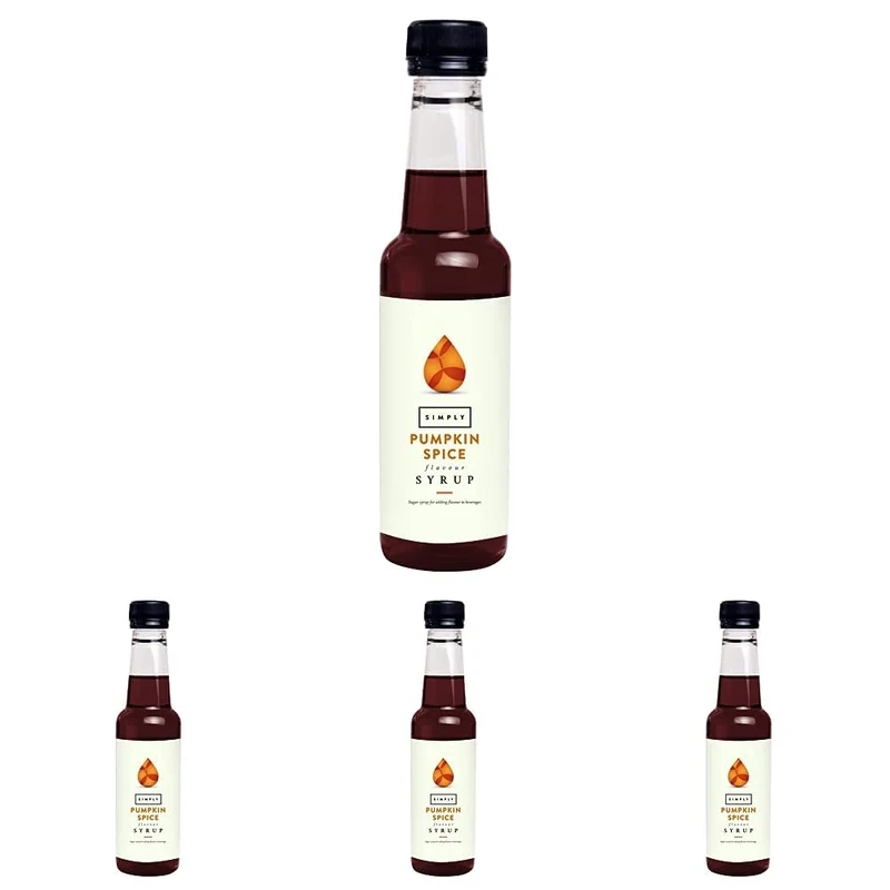Simply Pumpkin Spice Syrup, Vegan & Nut Free Flavoured Syrup for Coffee, Cocktails & Baking (250ml) (Pack of 4)