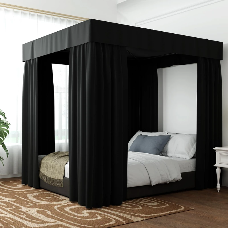 Hvqic Black Canopy Bed - King Bed Curtains Lightproof Drapes