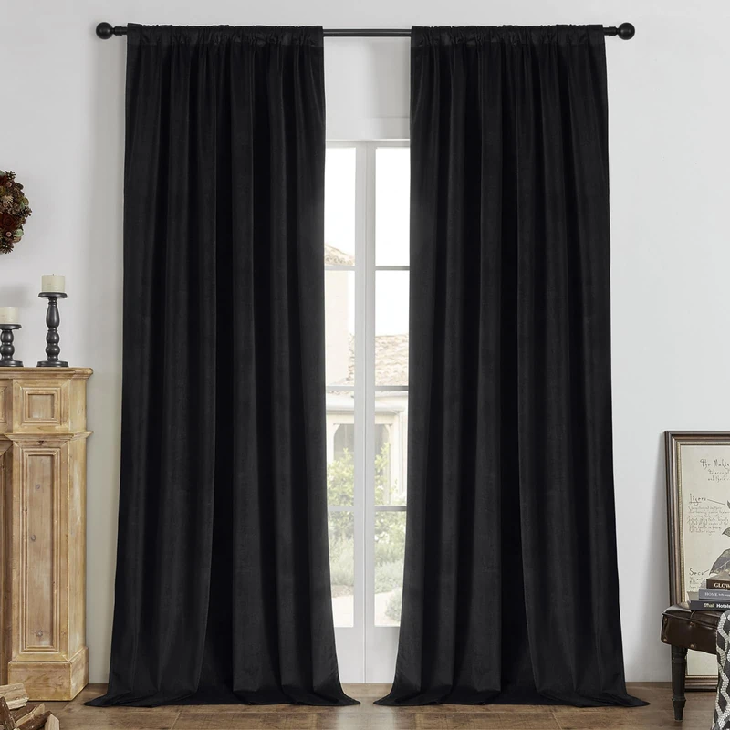Joydeco 100% Blackout Velvet Curtains 96 Inches Long 2 Panels Set, Insulated Black Out Curtains for Bedroom, Room Darkening Thermal Curtains for Living Room Windows (52W x 96L)