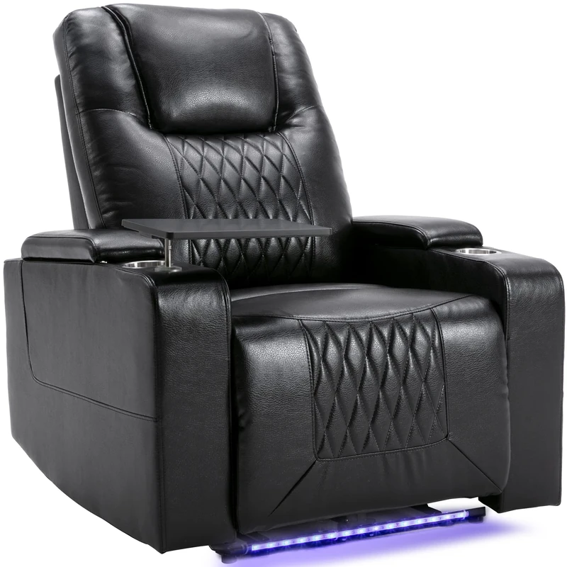 Merax Electric Recliner Chair | USB Charge Port | 360 Swivel Tray Table | Hand in-Arm Storage | Cup Holders | Ambient Lighting Gaming Armchair | Home Theater Seating