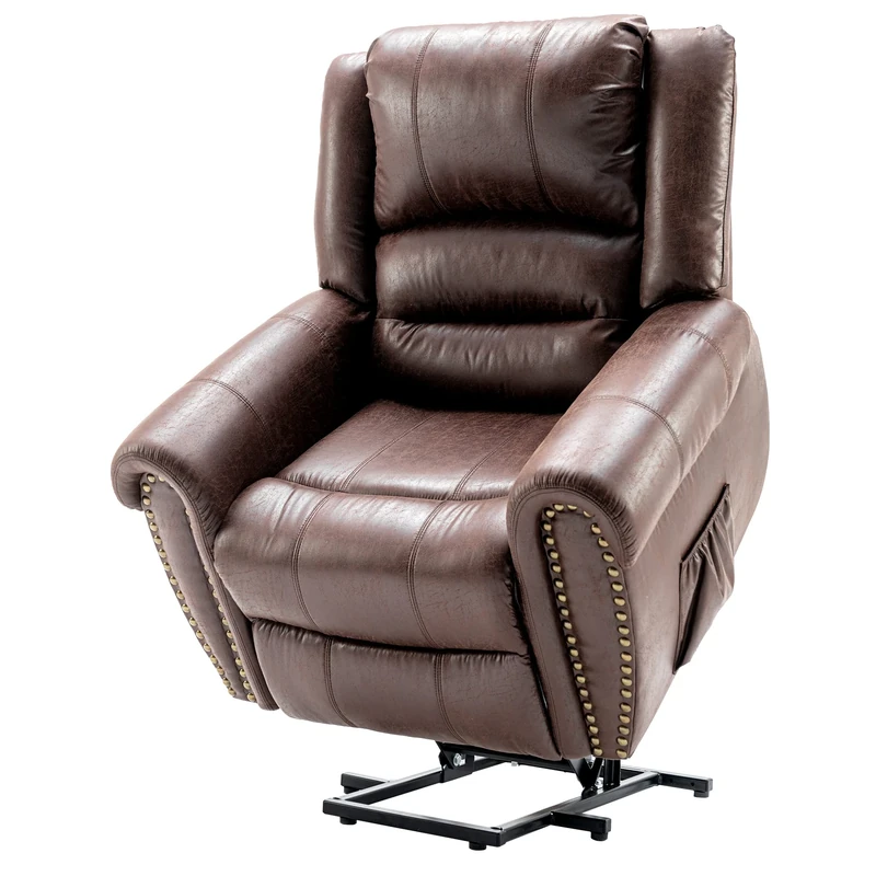 Merax Power Lift Recliner Chair | Luxurious Breathable Leather Massage | Heat Comfort and Big Size Heavy Duty Electric Faux Leather Sofa | USB Port and Side Pockets | Brown