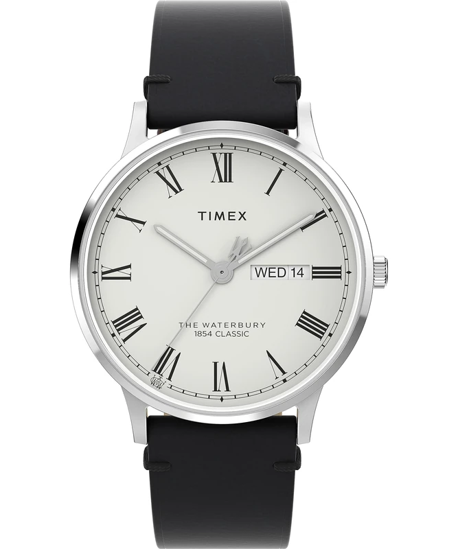 Timex Men's Waterbury 40 mm Watch - Black Leather Two-Piece Quick Release Strap White Dial Stainless Steel Case TW2W15000