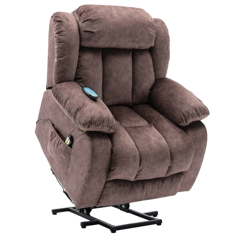 Merax Power Massage Lift Chair, Heat Vibration for Elderly, Heavy Duty and Safety Motion Reclining Mechanism, Antiskid Fabric Sofa Contemporary Overstuffed Design, Brown, 96x95x100CM